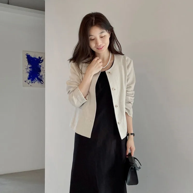 Top da donna rotondo sciolto Ne ort Jaet Lino Protezione solare Primavera Estate Nuovo cardigan coreano Sle Artistico Colore T...