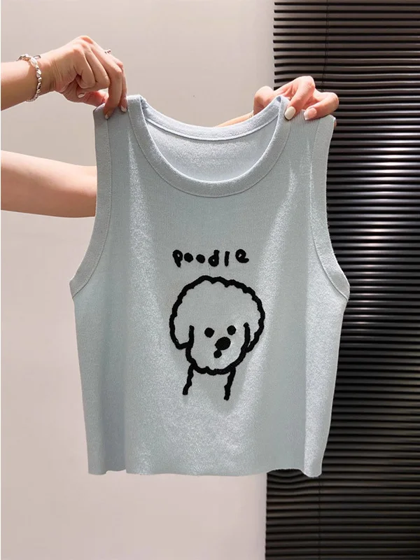 

Синий круглый трикотажный топ Ne Svel, женский летний утягивающий жилет с мультяшным принтом, удобная дышащая майка...