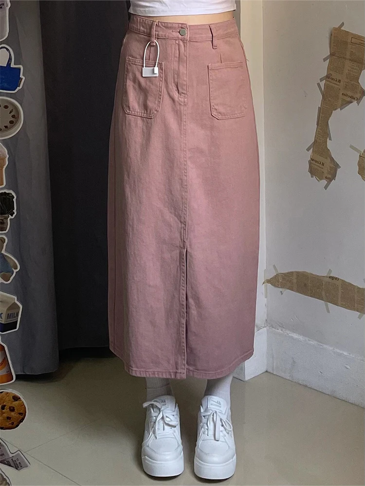 

plus Size Women's Mid-Length A-Line Skirt Denim Split High Waist Slimming Spring Summer Casual Faion Pure Color Commute