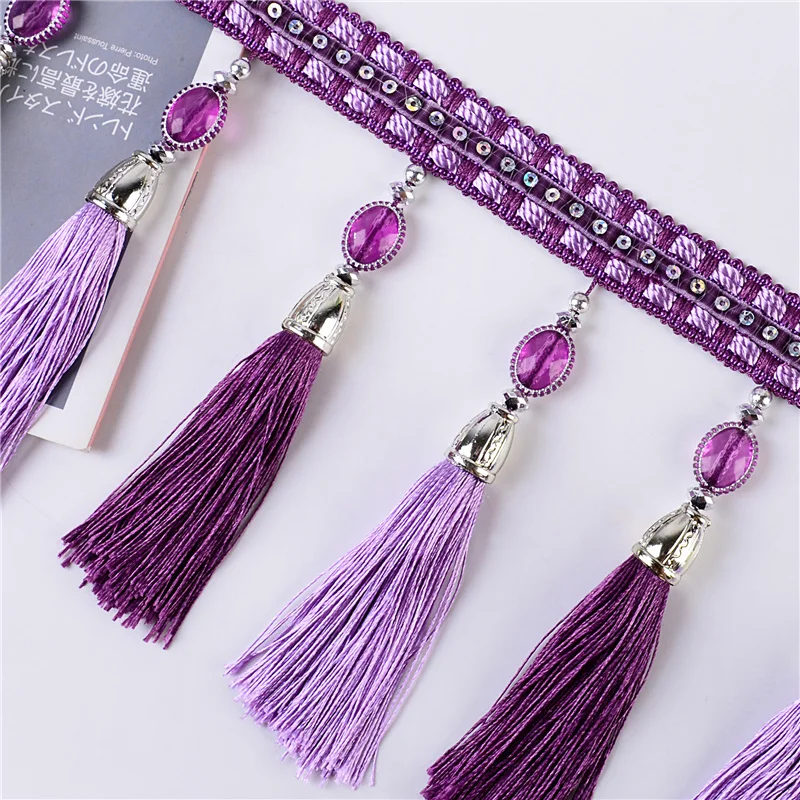 

12M/Lot Crystal Beads Curtain Tassel Fringe Lace Trims Sofa Stage Valance Decor Curtain Accessories Lace Ribbon Belts DIY Sewing