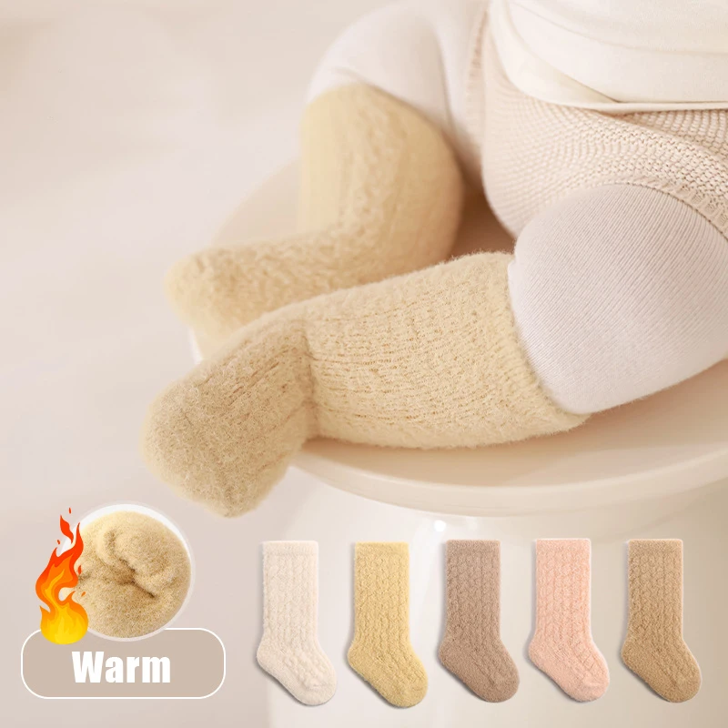 Autumn Winter Baby Socks Fleece Thickened Newborn Children Socks Warm Mid-Tube Kids Socks For Boys And Girls