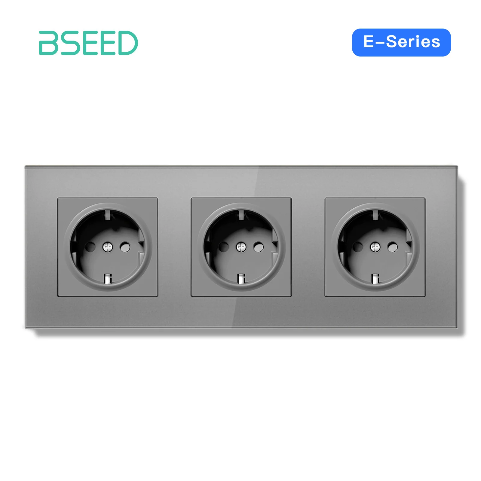BSEED 16A EU Socket E Series 86mm Double Power Outlets Triple Electric Sockets Crystal Glass Wall Socket White Black Gold Gray view 4