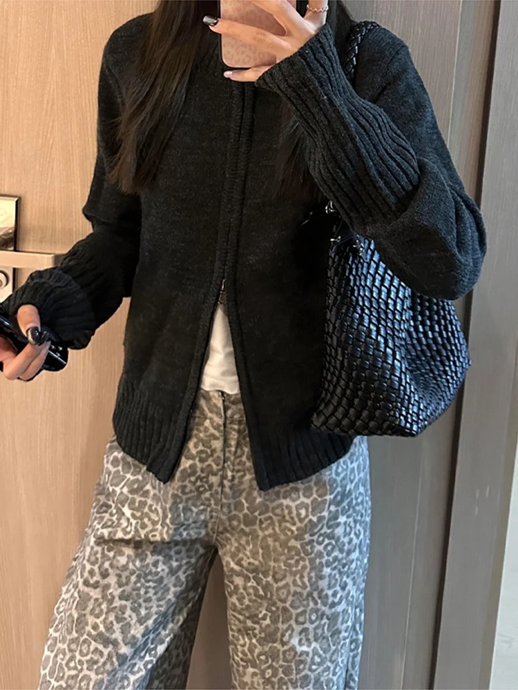 กางเกงยีนส์เดนิมลายเสือดาวสไตล์อเมริกันทรงหลวมขากว้างทรงตรงแฟชั่นสำหรับผู้หญิงไซส์ใหญ่  ฤดูใบไม้ร่วง ฤดูหนาว