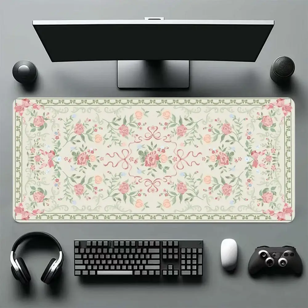 Large Persian Gaming Mousepad Floral Bow Pattern Design Mouse Pad Anti-Slip Made Rubber Deskmat Washable Mousepad PC Accessories