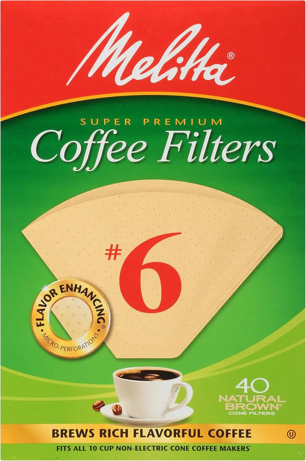 

#6 Cone Coffee Filters, Unbleached Natural Brown, 40 Count (Pack of 12) 480 Total Filters Count - Packaging May Vary