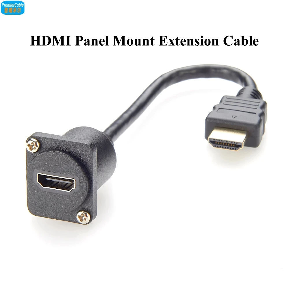 Kabel przedłużający HDMI 1.4 typu D, montowany na panelu, z kołnierzem, 4K@30Hz, męski na żeński, do montażu w samochodzie, z gniazdem przelotowym na deskę rozdzielczą.