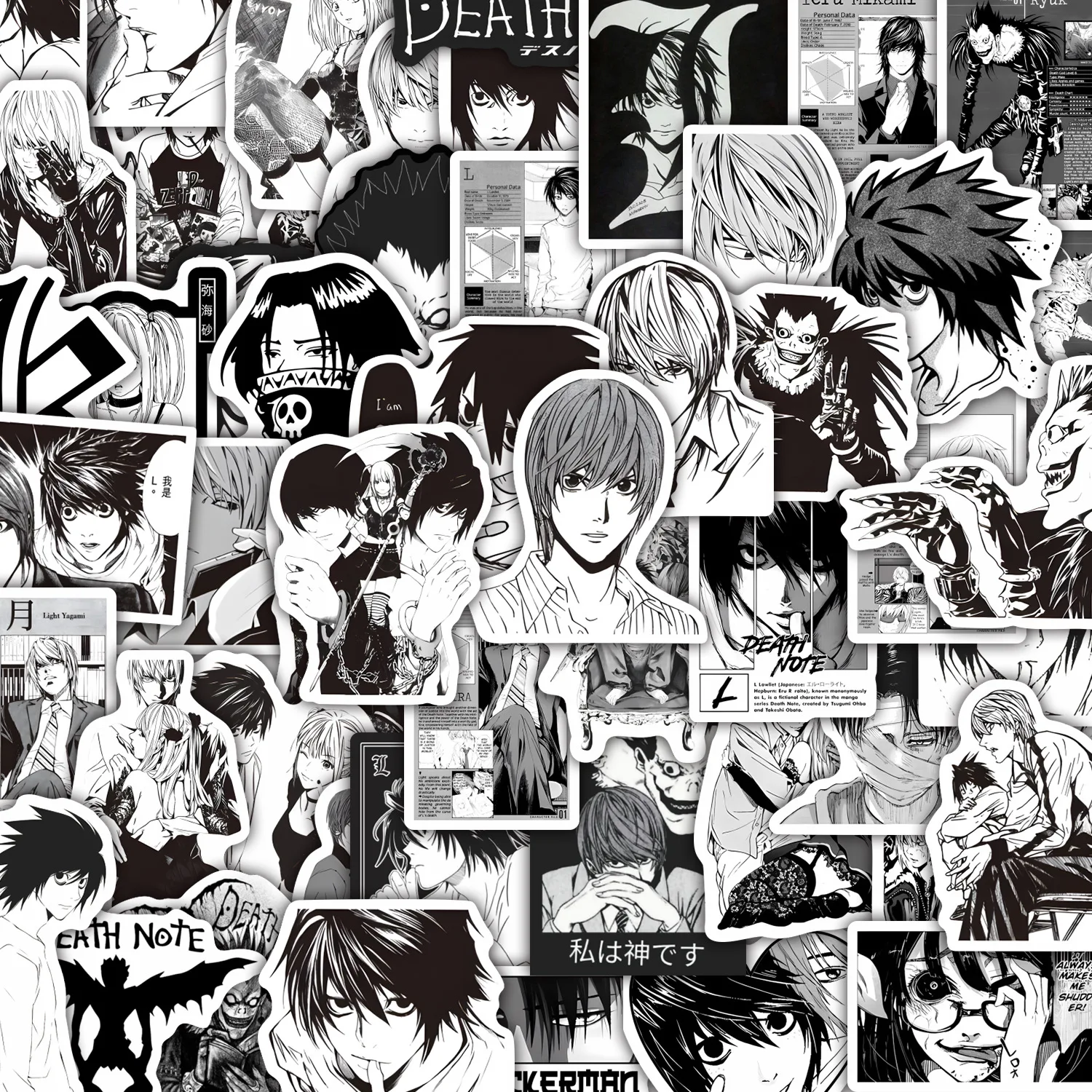 10/55PCS Zwart Wit Death Note Anime Decoratie Stickers DIY Gitaar Telefoon Koffer Water Cup Skateboard Waterdichte Stickers