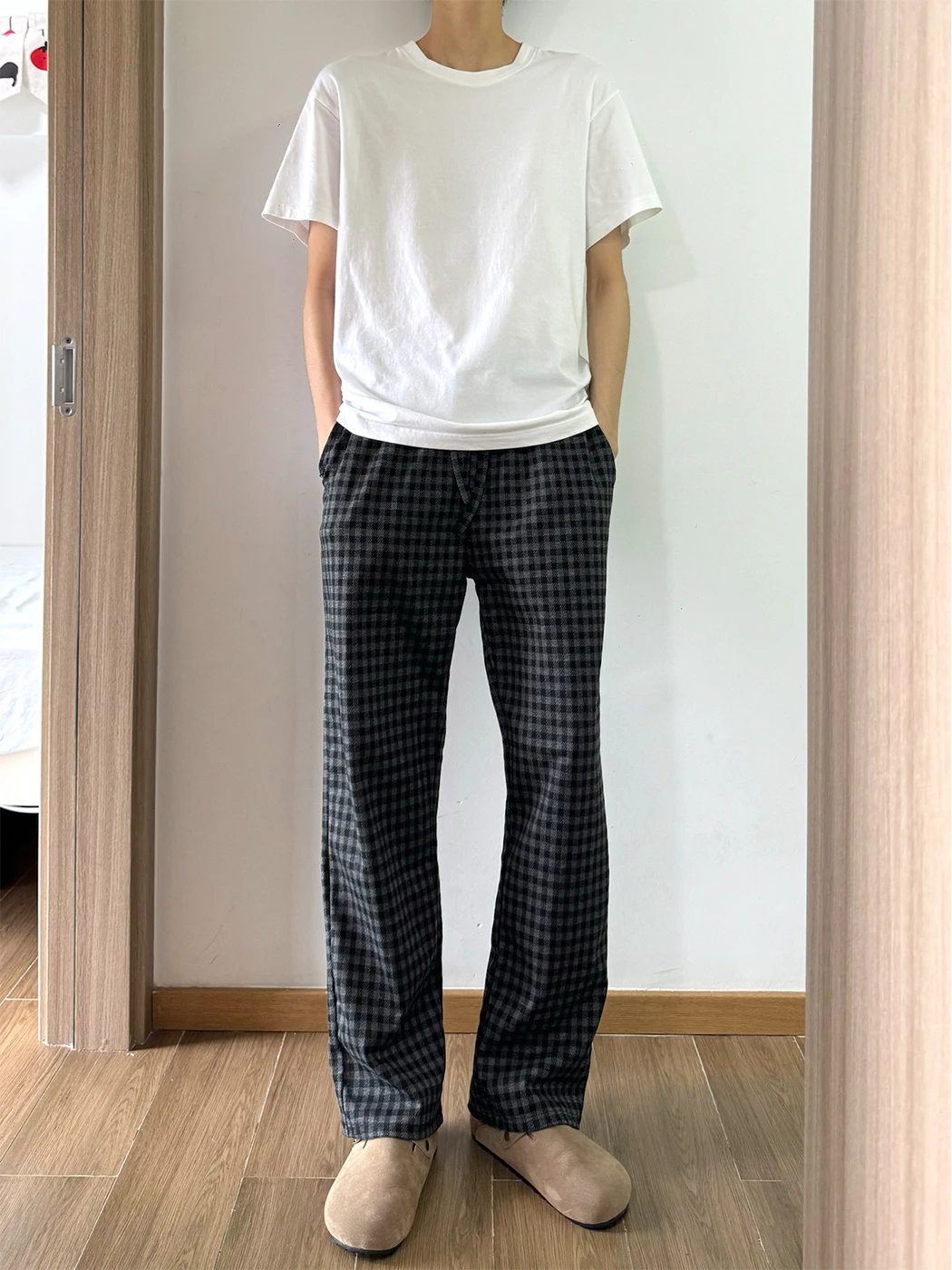 

Cleanfit Plaid Summer Thin Ice Silk Casual Pants Men's American High Street Straight Leg Sport Trousers Loose Fit Long Pants