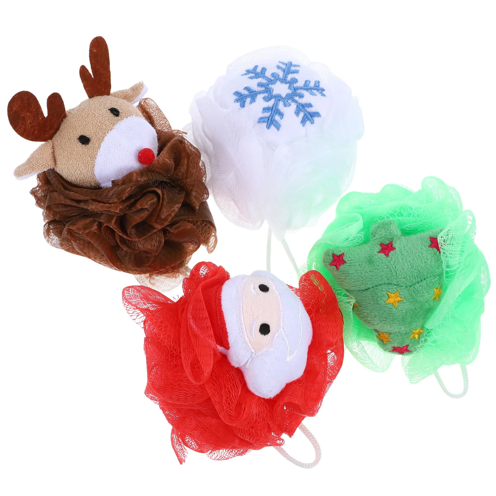 

4 Pcs Bath Flower Christmas Sponges Loofah Shower for Body Scrubber Pouf Travel