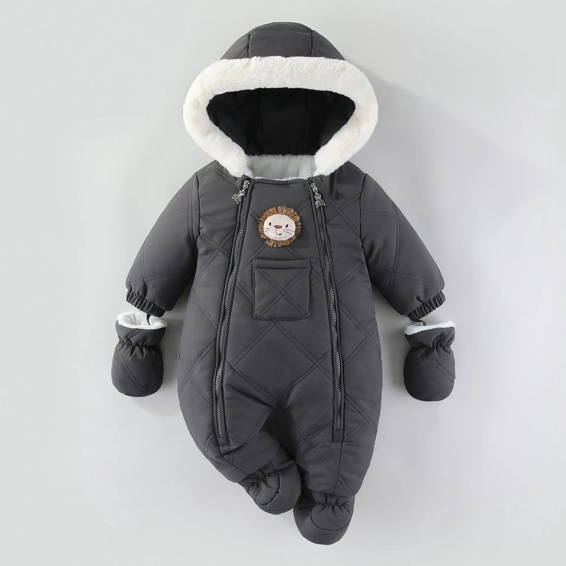 AYNIGIELL Winter Newborn Baby Girl Jumpsuit, Thickened Warm Hooded Jumpsuit, 0-18 Months Newborn Baby Boy Outdoor Clothing