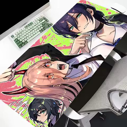 Anime Kawaii Girl Mouse Pad Cartoon Power C-Chainsaw M-Mans Mousepad Office Gaming Non-Slip Laptop Pads Edge Locking Pc Desk Mat