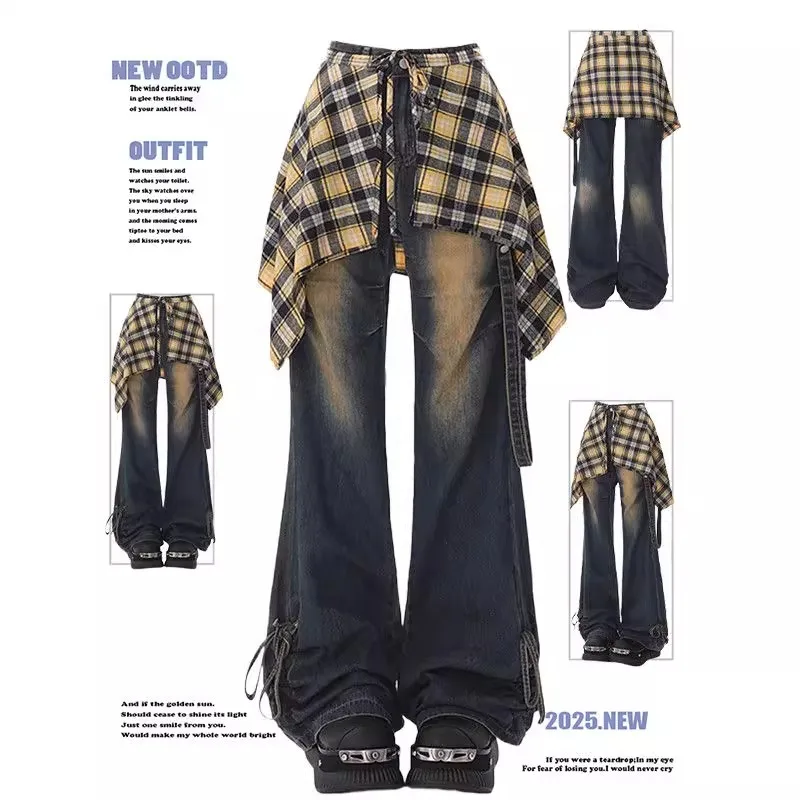 

Мужские осенне-зимние джинсы большого размера 300 Pou Design Sense, плиссированные, расклешенные, повседневные, в стиле юбки-клеш, рабочая одежда