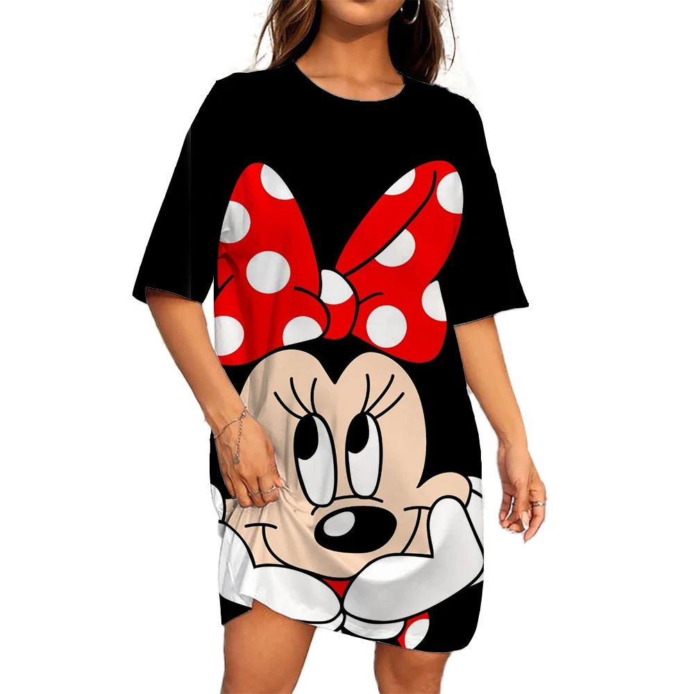 Robe t-shirt imprimée Disney TureMouse pour femmes, robe droite, vêtements respirants décontractés, savoir chaud, nouveau, été, 2024