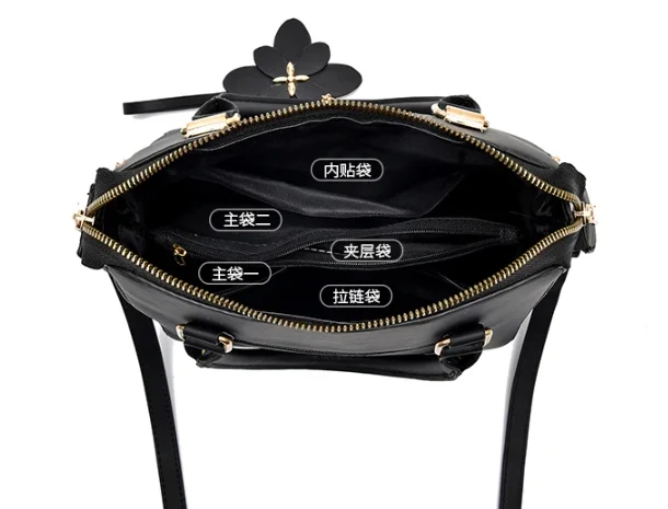 Floral Detail Shoulder Bag Trendy Zipper Handbag For Work Casual Crossbody Bag Women's Floral Decor Purse