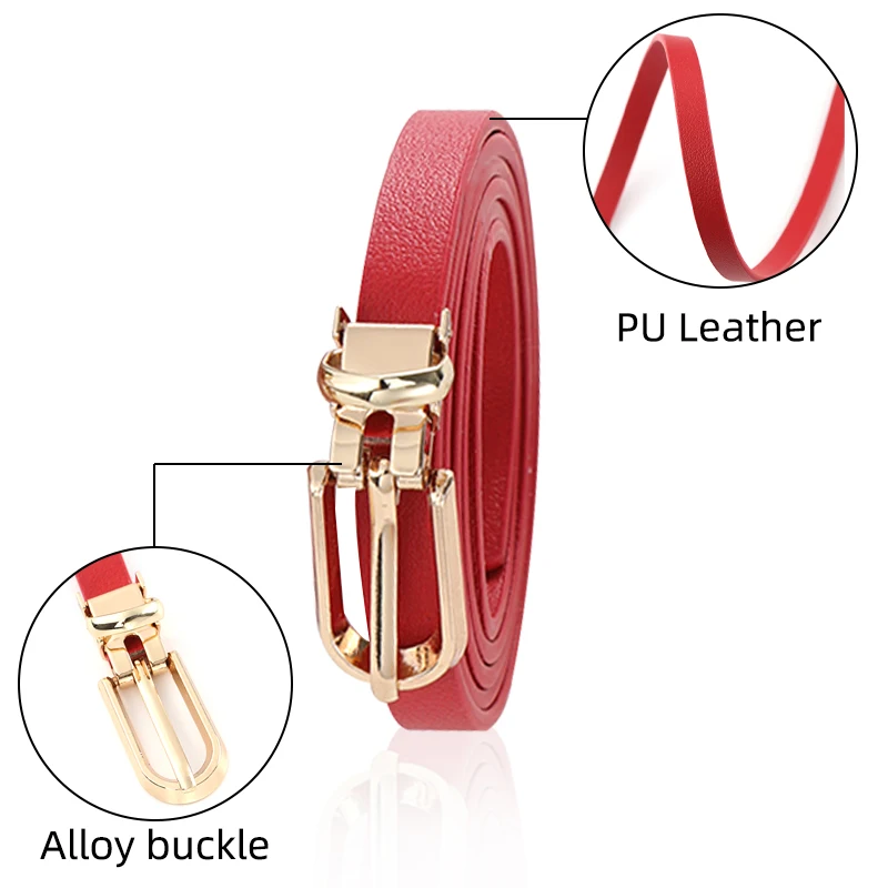 Women Faux Leather Belts Candy Color Thin Skinny Waistband Adjustable Belt Women Dress Strap Alloy Pin Buckle Decorative Strap