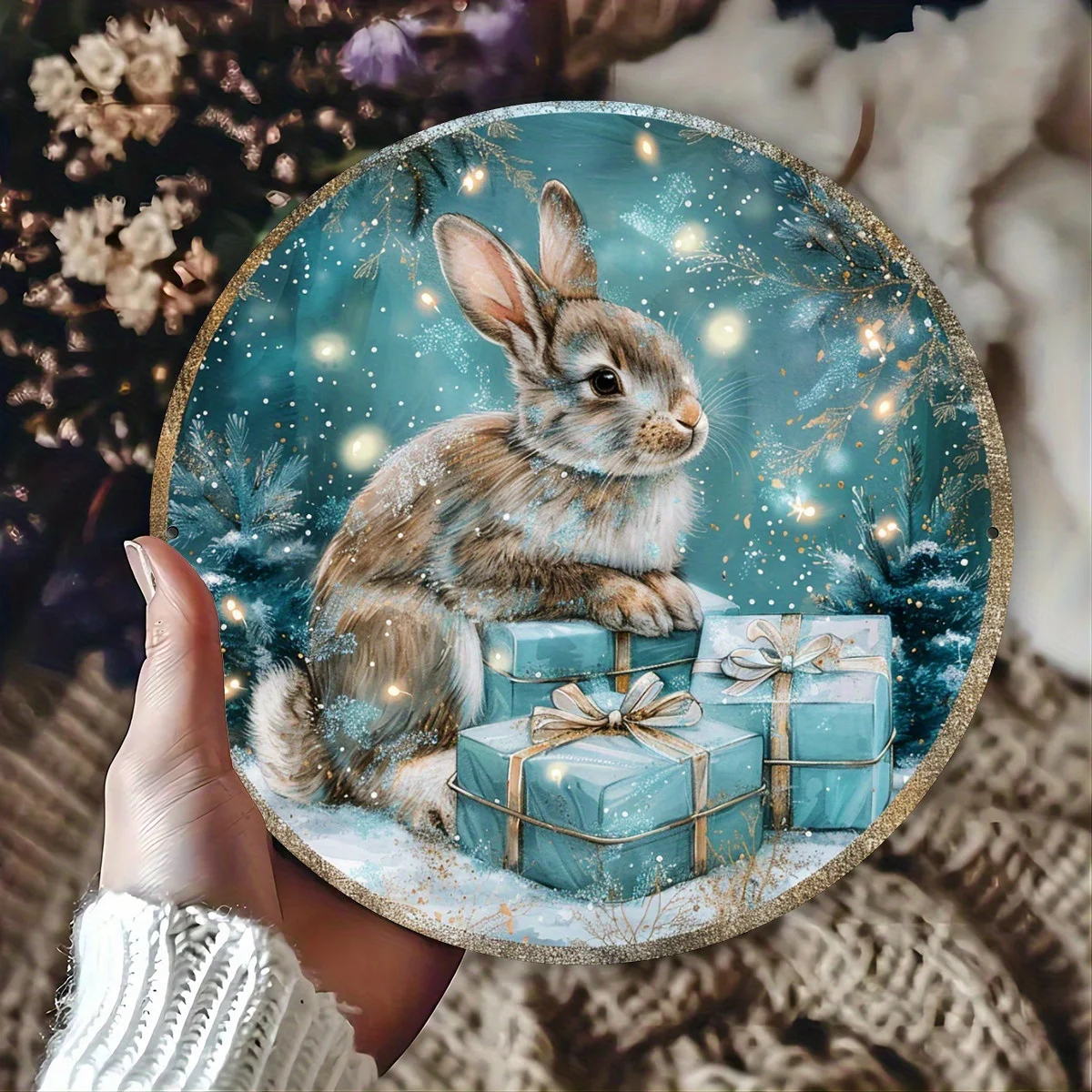 Charming Vintage Christmas Bunny Aluminum Sign - Perfect for Home, Kitchen, Garden & Office Decor | Ideal Holiday Gift in Blue G