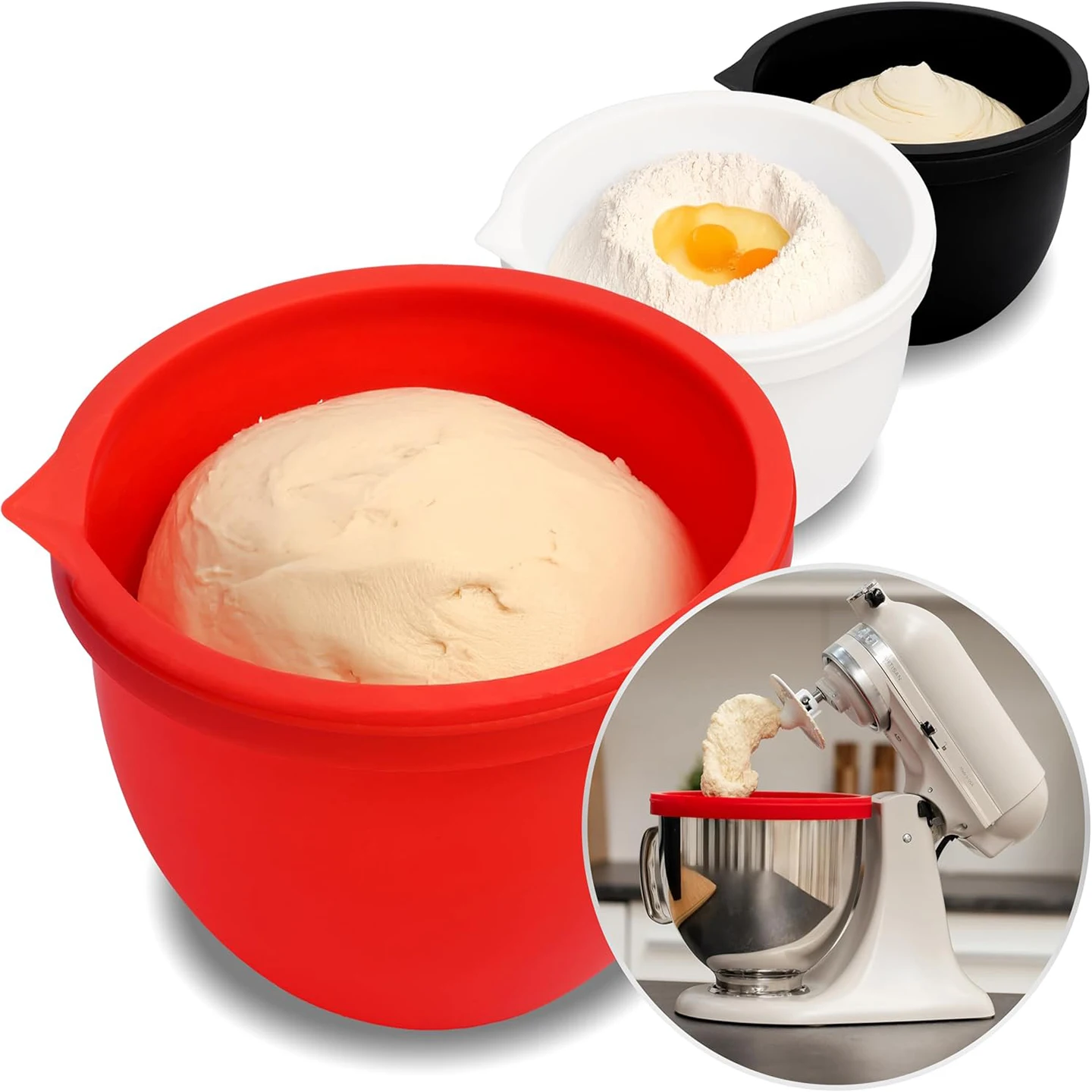 

MixAid Silicone Liners for KitchenAid Tilt-Head 5 Qt Mixers – Mixer Attachments3 Liners and 3 Lids Included
