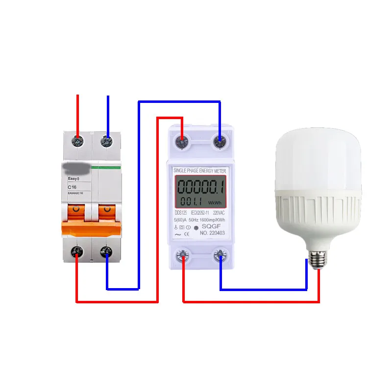 Home LCD Digital Display Power Consumption Meter Single Phase Energy Meter Watt Wattmeter kWh 230V AC 50Hz 60A Electric Din Rail