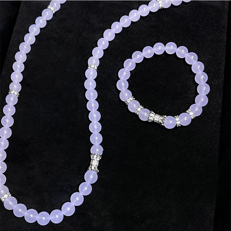 

Pink-purple Color Beads String Necklace Fashion Chalcedony Bracelet Chain Matched for Women/Men Garment Accessories