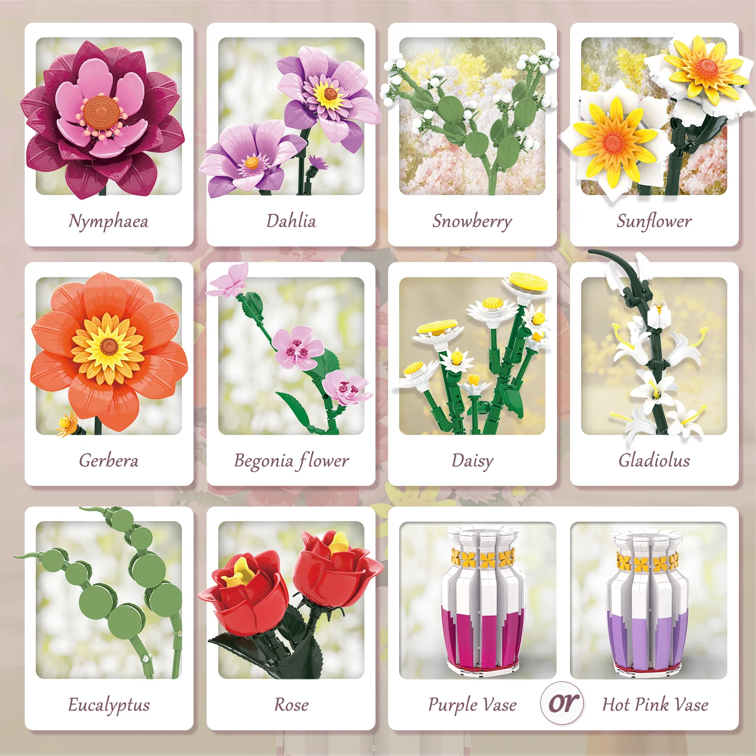 1278 Elementów Klocków Wiosenny Bukiet Kwiatów z Wazą Model Cegiełki Dekoracja na Biurko Zabawki DIY dla Dzieci Prezenty Świąteczne