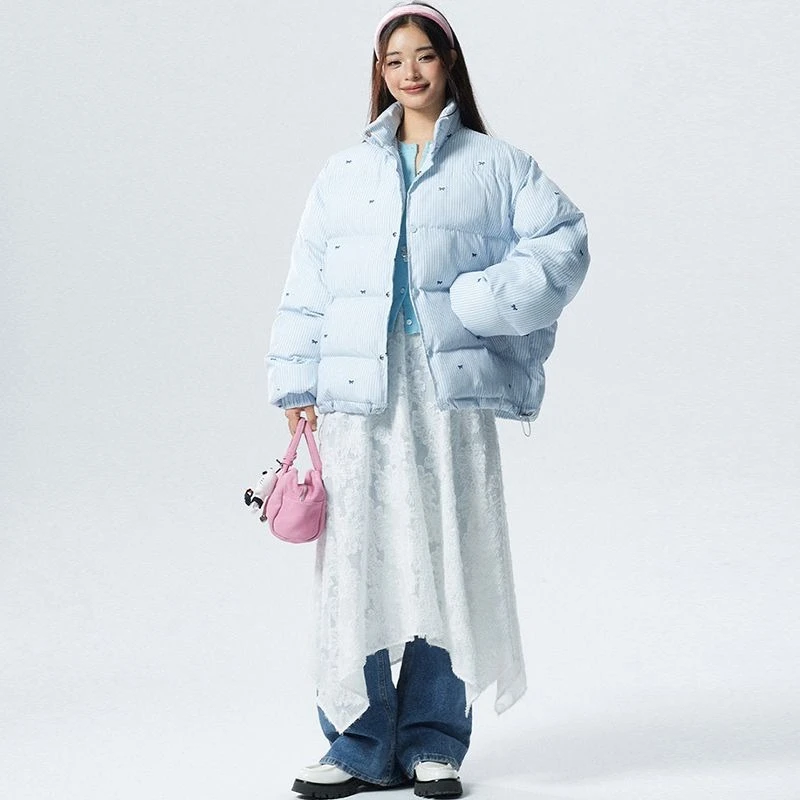 اليابانية الحلو معطف المرأة طويلة الأكمام مخطط القوس الديكور Kawaii عادية Y2K سترة دافئة الخريف الشتاء موضة أبلى #5