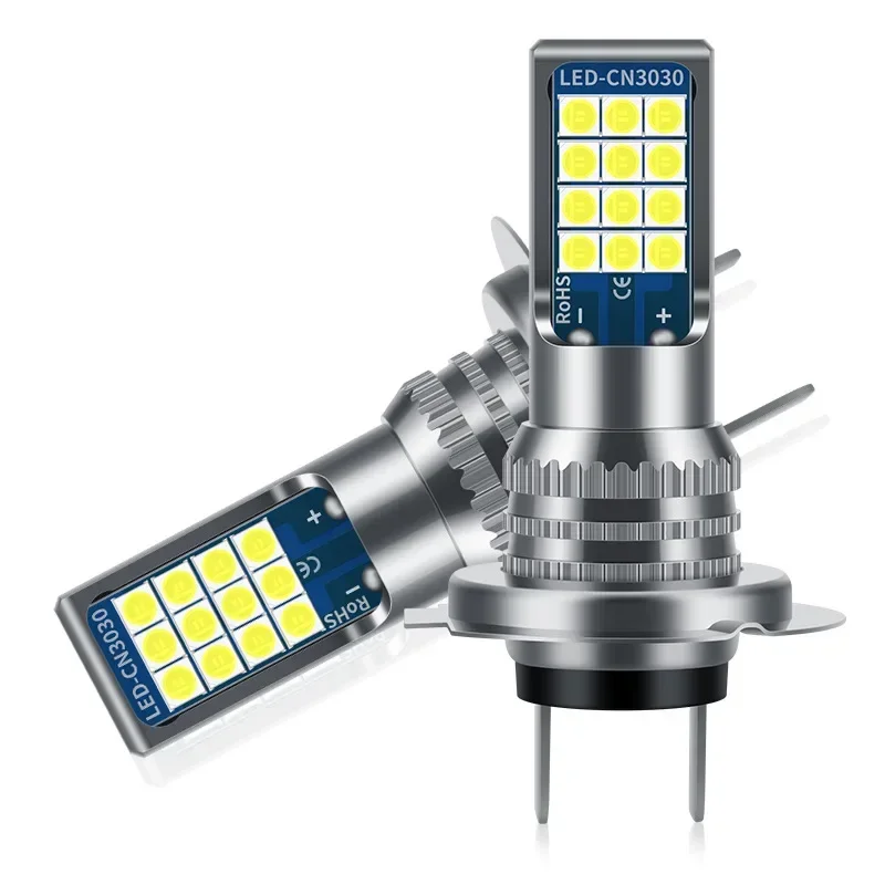 2026 New High Brightness Car LED Fog Light H7 3030 24SMD Motorcycle Equipment Access