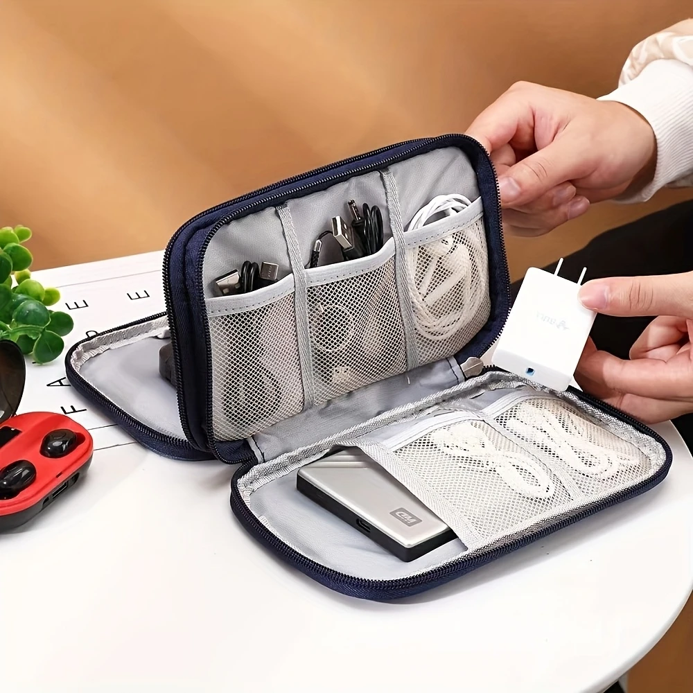 

Multi-Compartment Travel Organizer Bag Oxford Cloth Cable & Earphone Storage Case Multi-Functional Accessories Divider Organizer