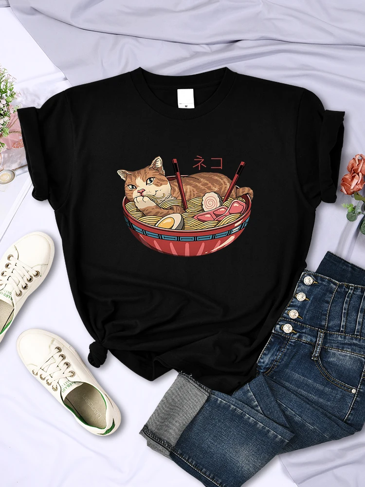 Gato estilo japonês ukiyo e feminino imprime camiseta, camiseta de rua, roupas respiráveis, tops casuais, tudo matemática, manga curta, personalidade