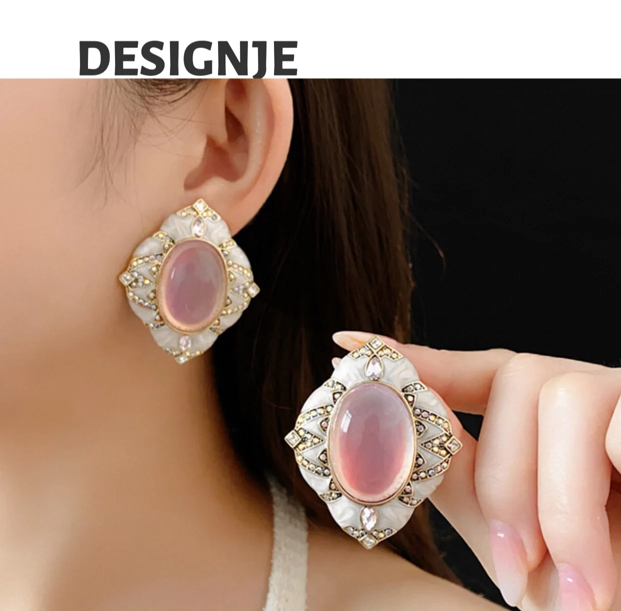 

[Sweet] Luxurious temperament earrings, silver needle, oval, diamond-studded earrings, luxurious and high-end earring