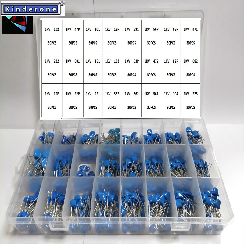 

700PCS/Lot 1KV 1000V 10PF-821PF 24Values Assorted Kit High-Voltage Ceramic Capacitors Package