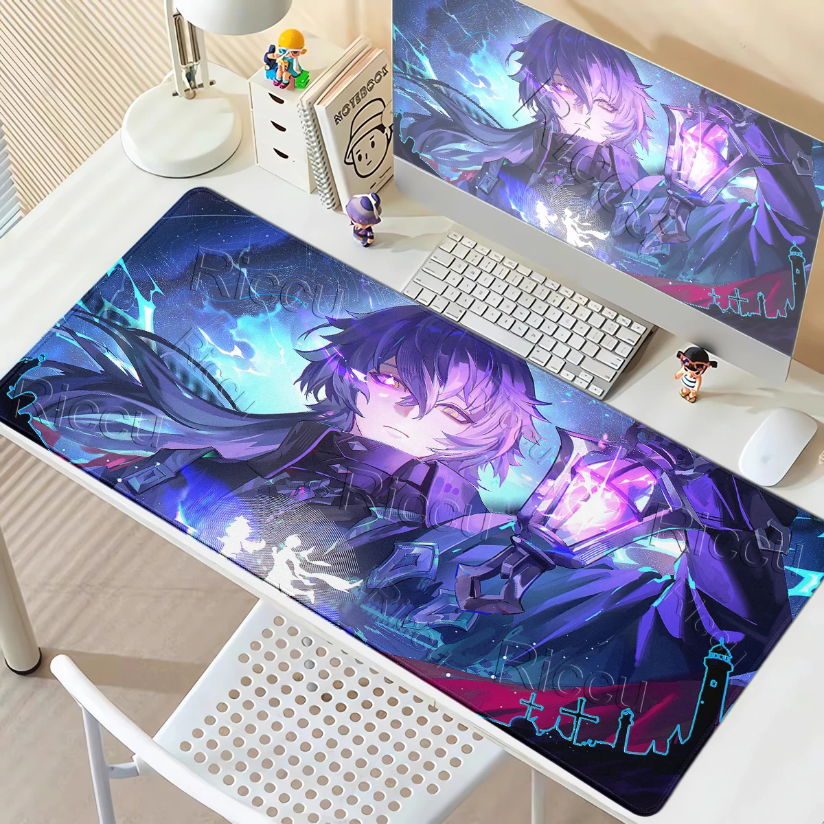 Genshin Impact Flins Erweiterte Mauspads mit genähtem Rand, rutschfest, für Büro, Schreibtisch, Zubehör, Anime-Gaming-Pad, Ästhetikmatten aus Gummi
