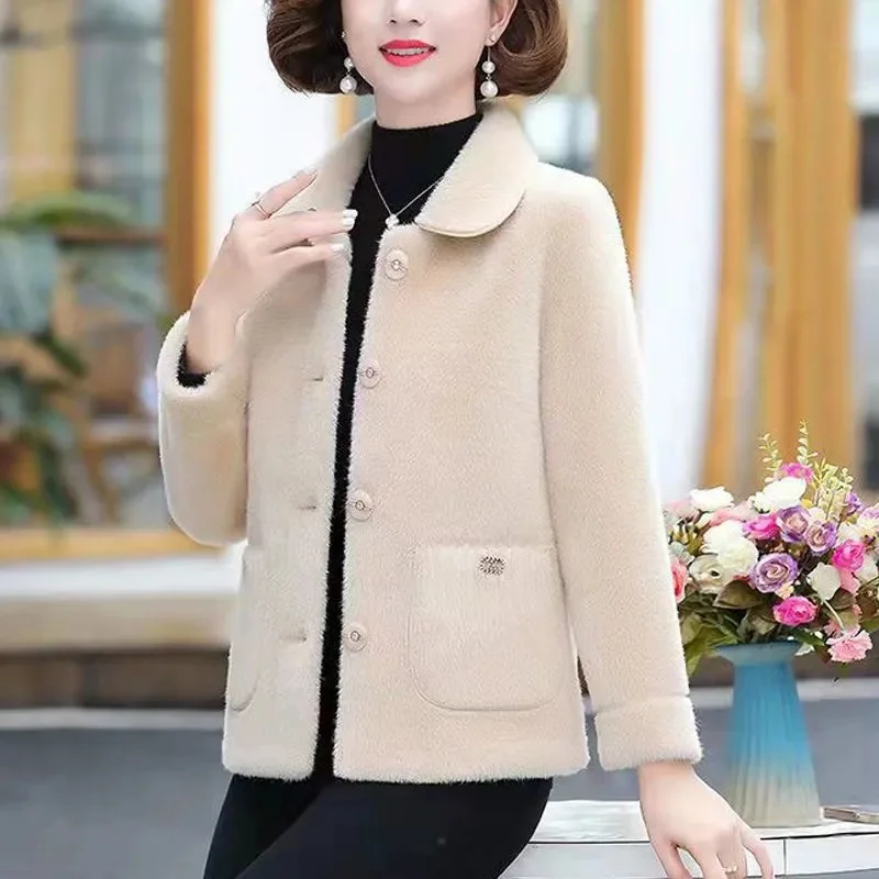 

High Quality Mother Mink Fur Jacket Women 2024 Winter New Woolen Coat Thick Middle-Aged Old Outerwear Fur Integration Top Female