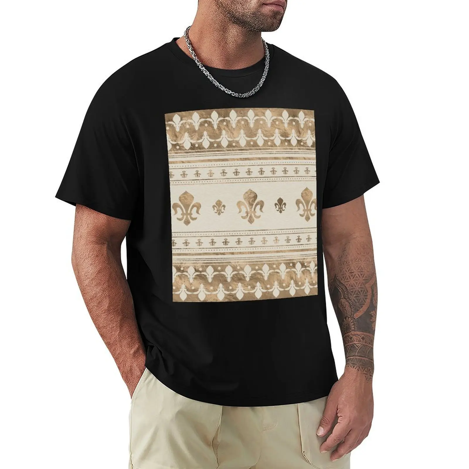 

Fleur-de-lis Pastel Gold T-Shirt vintage anime shirt Luxury man oversizeds mens designer t shirt