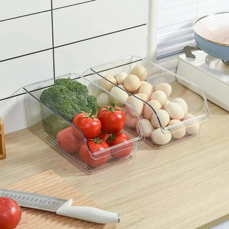 Open Refrigerator Storage Box Food Grade PET Crisper Household Vegetables Fruits Drawer Kitchen Refrigerator Desktop Organizer