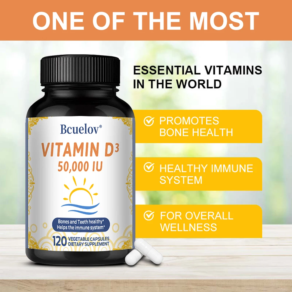 

Vitamin D3 5000 IU Capsules - Promotes Muscle and Nerve Health, Supports Bone Density, Teeth and Skin Health, and Heart Health