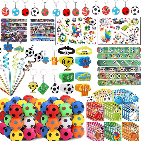 Soccer Theme Party Favor Football Reusable Straw Funny Puzzle Sticker Keychain Braclet Children's Birthday Party Decoration Gift