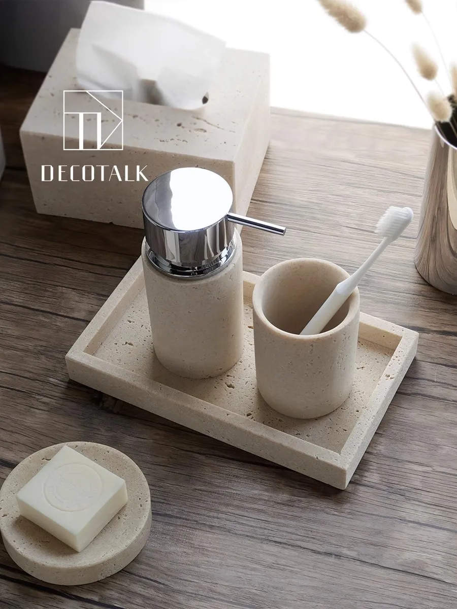 

Simple Modern Style Natural Sandstone Yellow Cave Stone Groggery Bathroom Wash Gargle Suit Home Use Tissue Box Decoration Tray