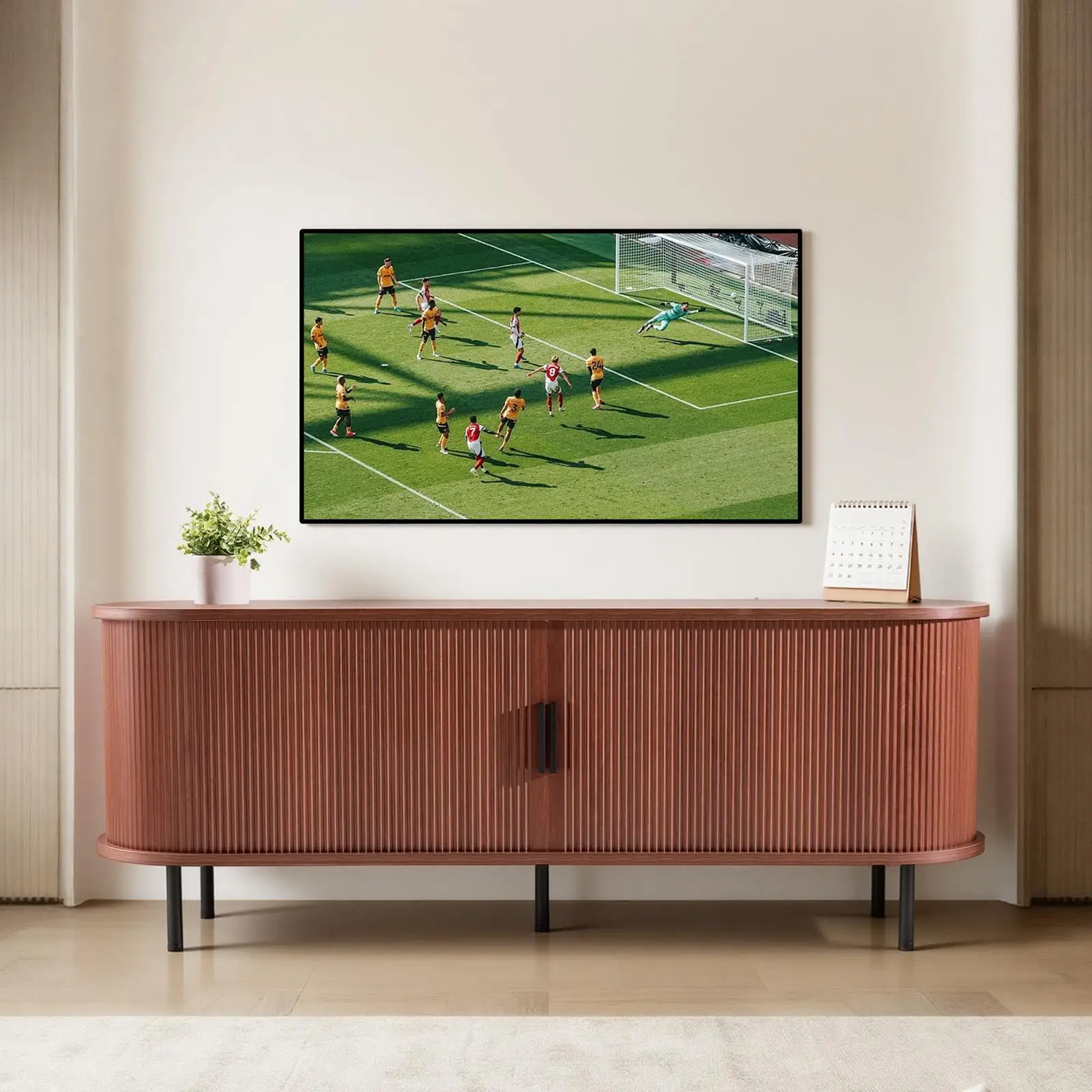 Boho TV Stand for tvs Up to 58 Inch 350 lb Load Entertainment Center with Adjustable Storage Shelves Rolling Door Media Console for living Room Bedroom Brown