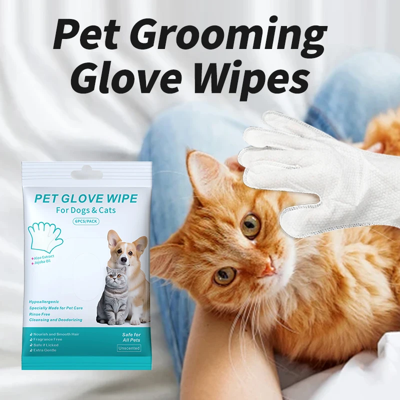 1Bag 6PCS Pet Wash-Free Gloves Cat Bath Deodorant Wipes Disposable Cleaning Dry Cleaning Dog Wipes Gentle And Convenient Gloves