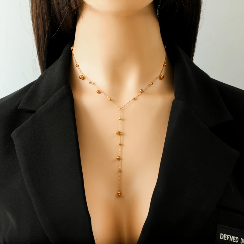 EILIECK stal nierdzewna 316L złoty kolor koraliki długi naszyjnik dla kobiet moda Choker łańcuszek do obojczyka biżuteria prezent ślubny — zdjęcie 4