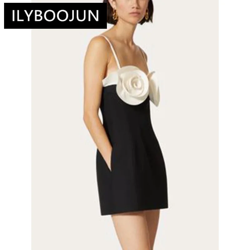 ILYBOOJUN Colorblock Designer Sexy Dresses For Women Suqare Collor Sleeveless High Waist Spliced Appliques Dress Female New