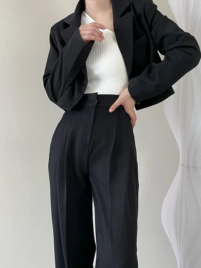 Faionable Losse Casual Pak Jaet vrouwen Wijde Pijpen Broek Set Koreaanse Sle Tweedelige Set Herfst Chic Button up Lange Sve