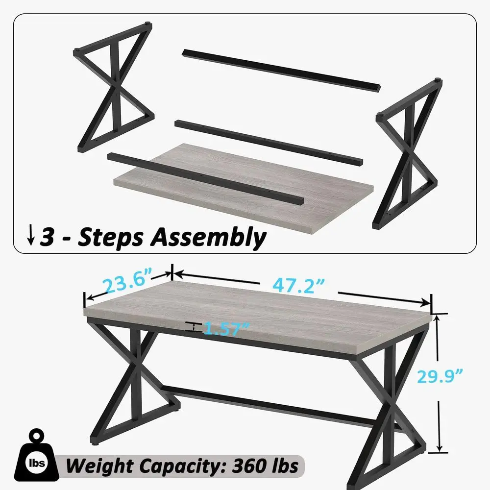 مكتب Gray Oak 47 على طراز المزرعة: محطة عمل واسعة للألعاب والمكتب مع خشب ريفي ومعدن #2