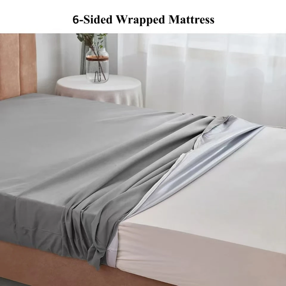 Fully Enclosed Waterproof Fitted Sheet with Zipper 6-Sides Dust-proof Mattress Cover for Double Bed, Twin, Full, Queen, King