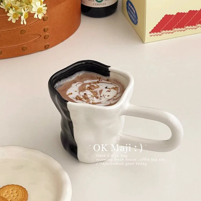 Black White Splicing Coffee Cup 2026 New Household 300ml Personalized High End Mugs Handle Exquisite Milk Juice Breakfast Cup