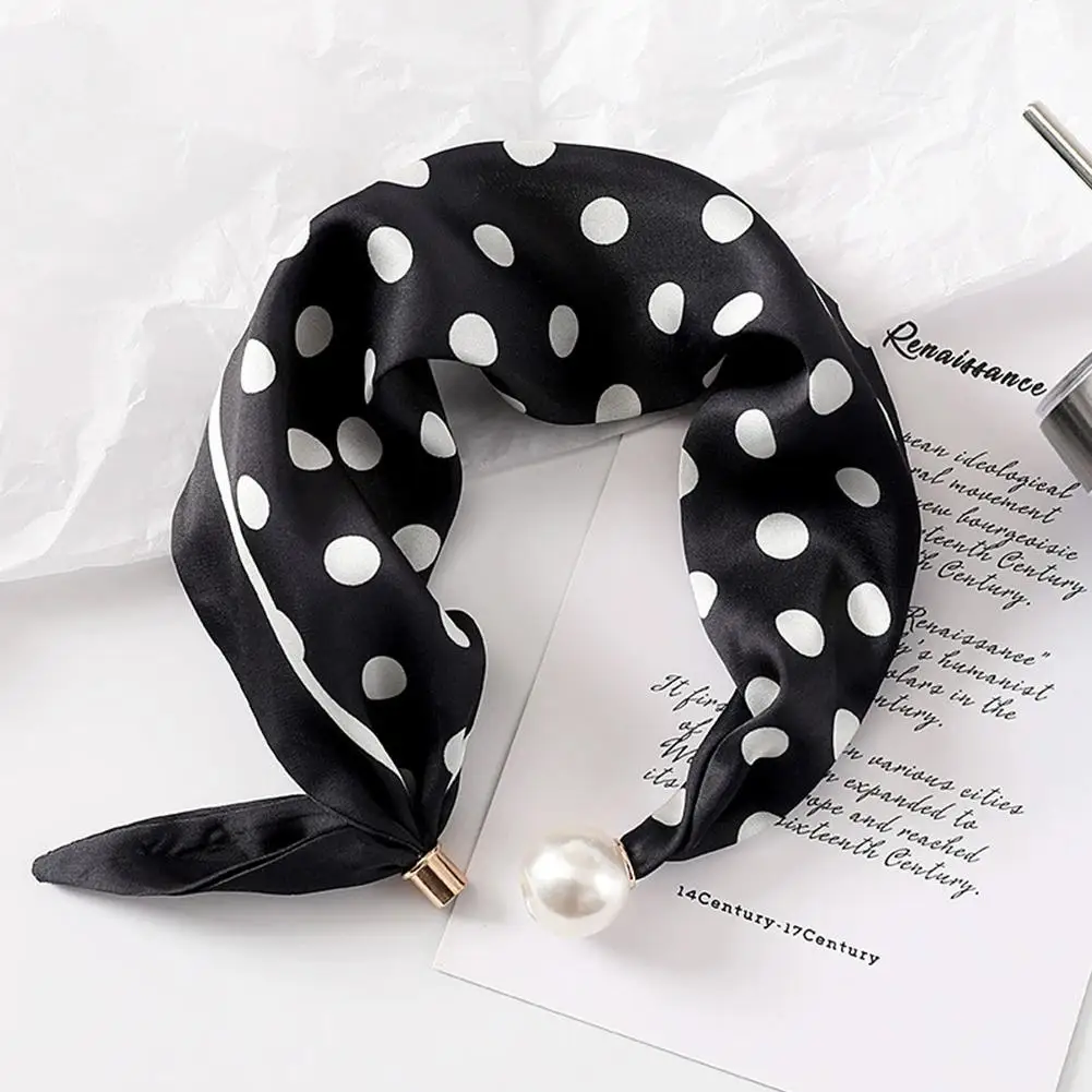 Magnetic Buckle Pearl Necklace Narrow Long Silk Scarf For Women Neck Decor Scarf Matching Shirt Thin Scarf Accessories view 6