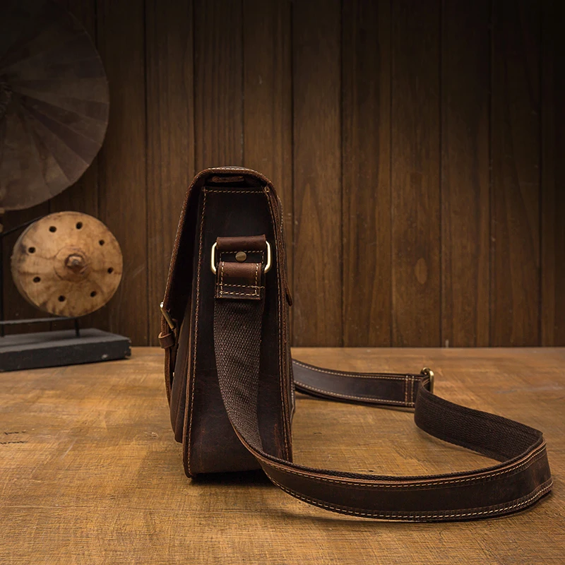 Vintage Crazy Horse Shoulder Bag Handmade Genuine Leather Business Retro Cowhide Leather Briefcase Cross body Messenger Bag For