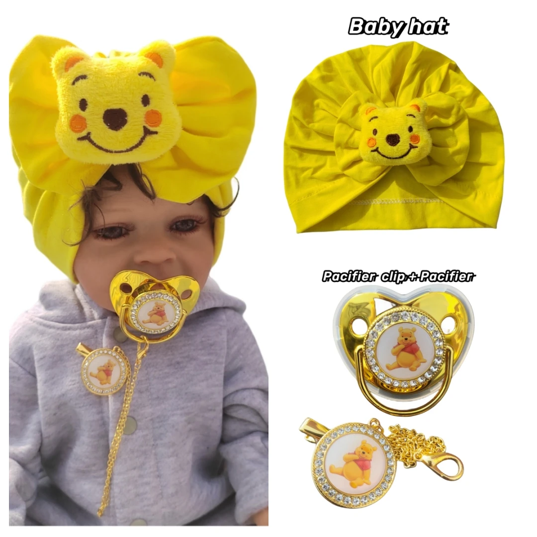 

Miniso Baby соска Винни-Пух с желтым медведем, роскошный держатель для соски, силиконовая детская шапочка, реквизит для детской съемки, Новый год