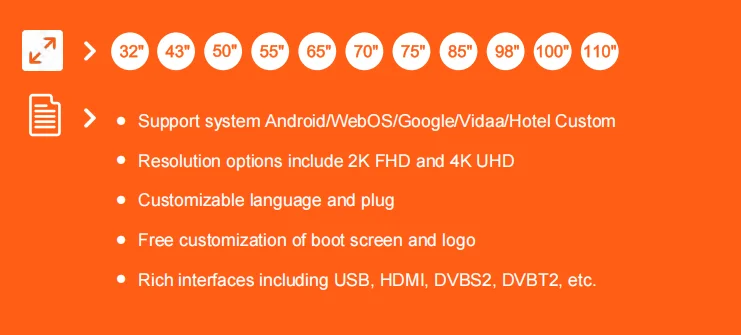 100-Inch Smart LED TV with 4K HD & FHD Definition Explosion-Proof Android System Variety Including 100 Inches for Hotels