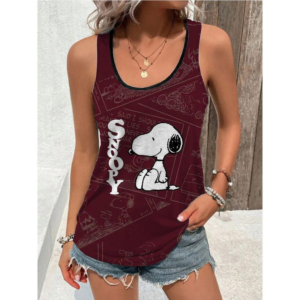 Women Anime Vest Tank Tops Funny Snoopy print Summer Sleeveless Casual Streetwear Camisole Femme Clothes